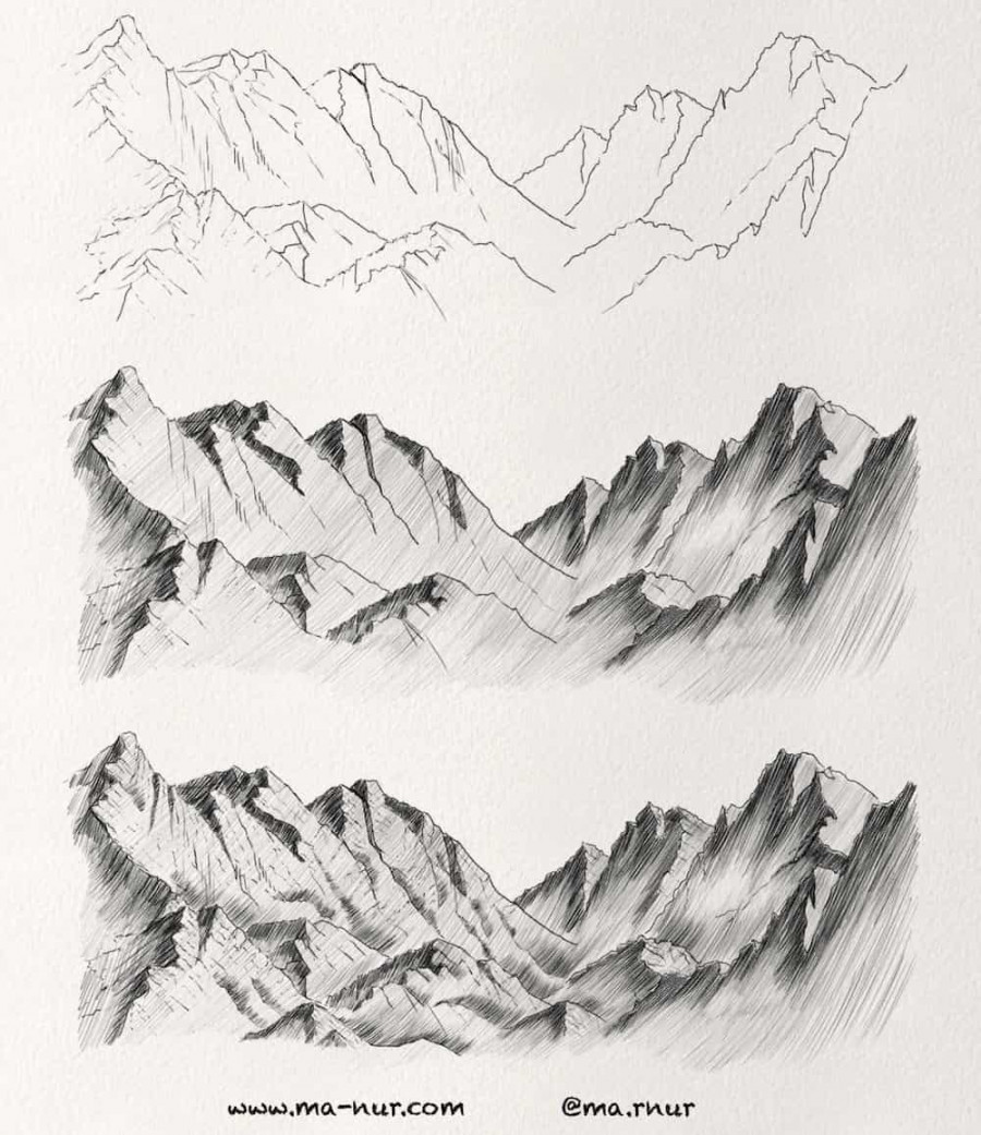 Step By Step Mountain Drawing - Art & Architecture