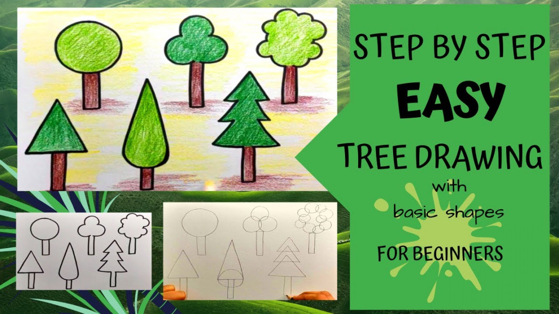 Step by Step Tree drawing for beginners  D shapes  drawing for kids