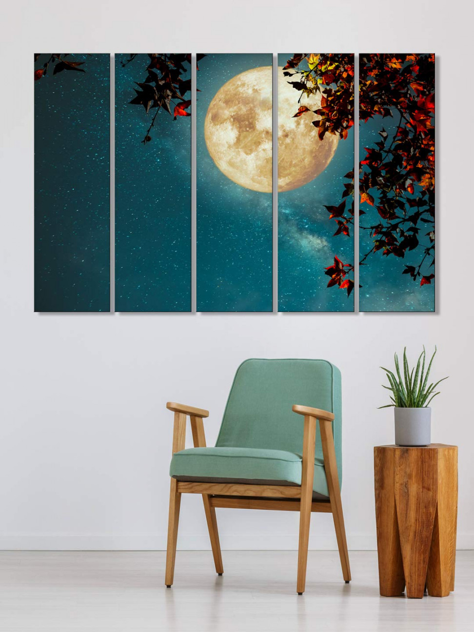 STORE Floral and Glowing Moon painting for hall bedroom drawing room  living room Wall Art Hanging Set of , Blue moon painting for wall ( X