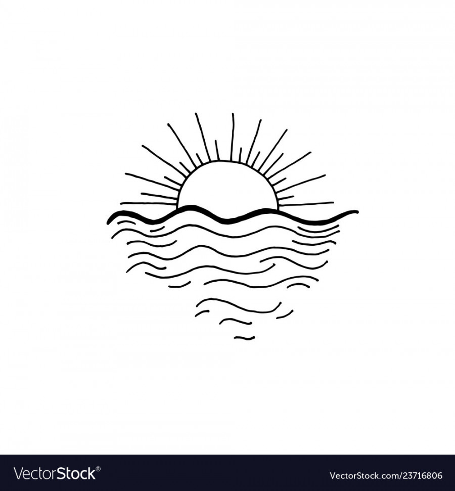 Sunset in the ocean sketch drawing icon Royalty Free Vector