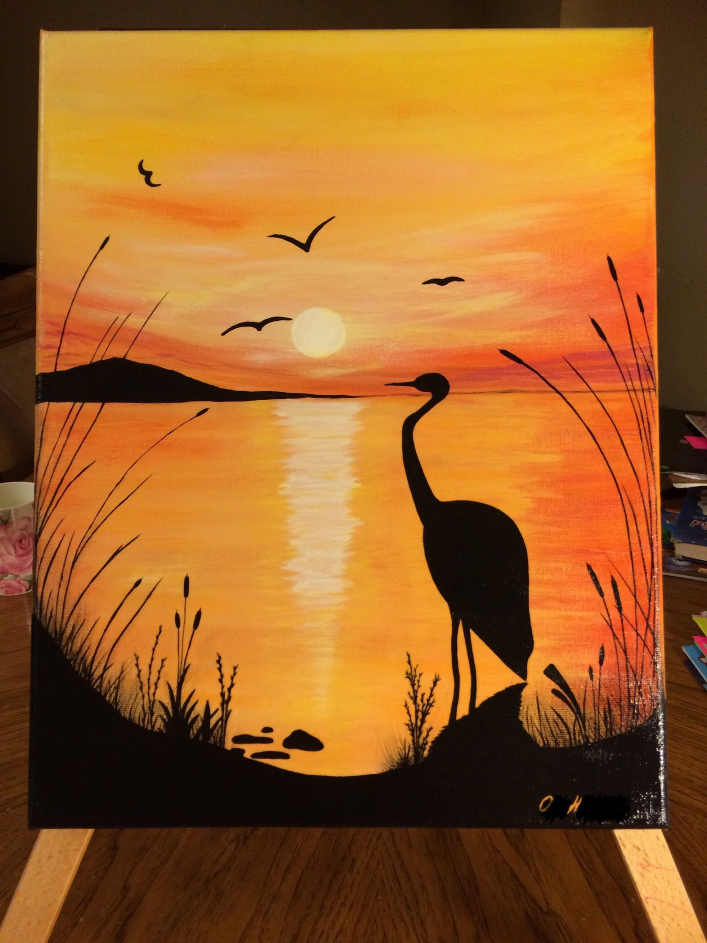 Sunset painting by O H  Canvas art painting, Sunset painting, Art