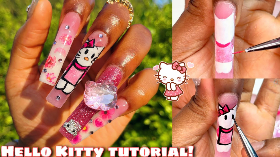 🤯SUPER Easy Nail Art - Hello Kitty Freehand Drawing Tutorial! 🎨💅🏾