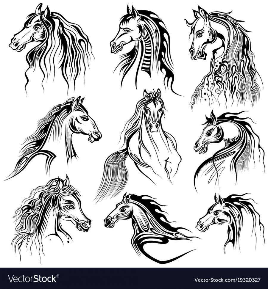 Tattoo art design of horse collection Royalty Free Vector