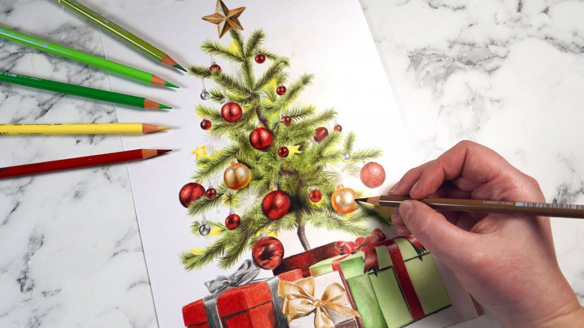 The EASY Way To Draw Christmas Trees With Colour Pencils - Polychromos  Tutorial