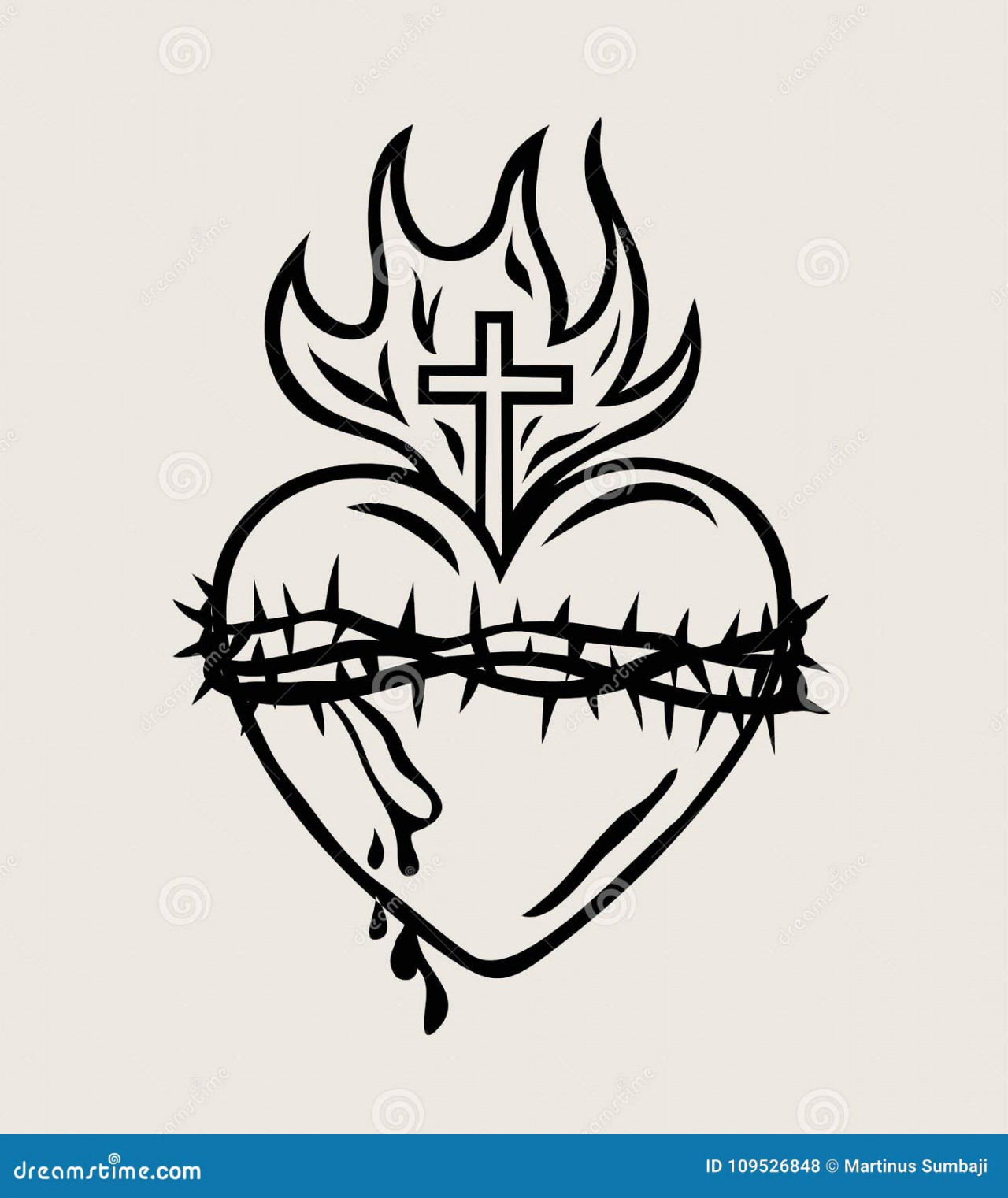 The Sacred Heart of Jesus Sketch, Vector Design Stock Vector