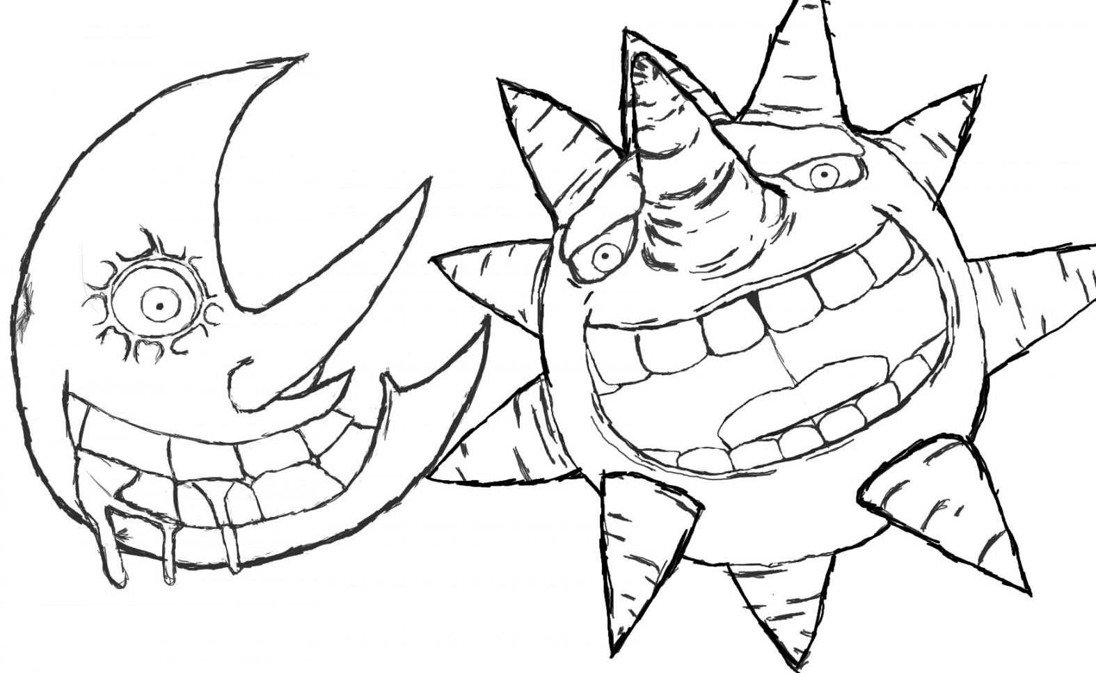 The sun and moon from Soul Eater, uncolored