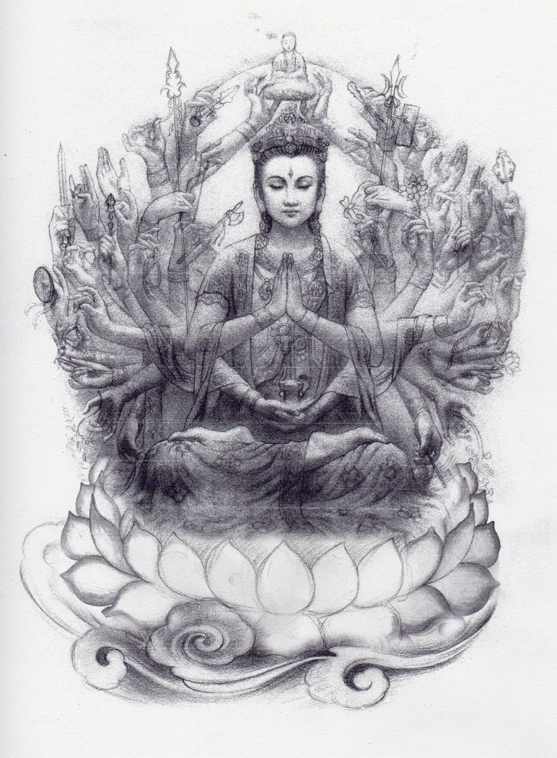 Thousand Hand Guan Yin Sketch  Buddhist art, Buddha art, Buddhism art
