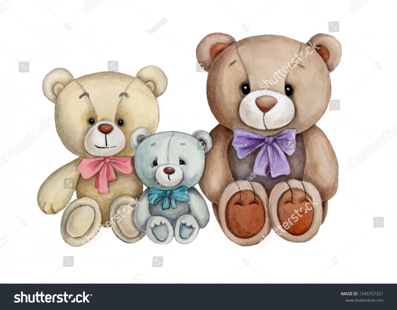 Three Cute Cartoon Sitting Teddy Bears Stock Illustration
