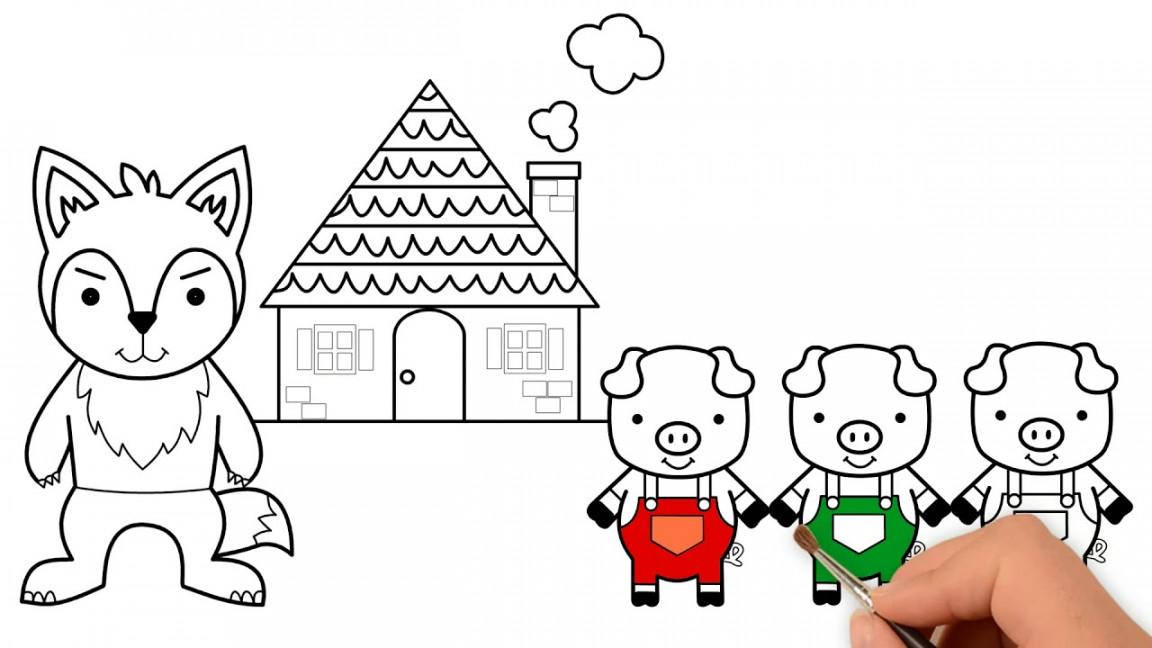 Three Little Pigs and The Big Bad Wolf Story  Draw Stories for Kids  Draw  and learn for kids