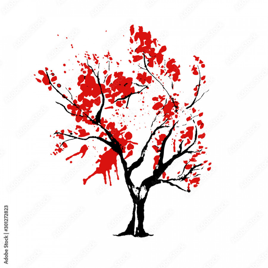 Tree in Japanese style hand drawn vector illustration