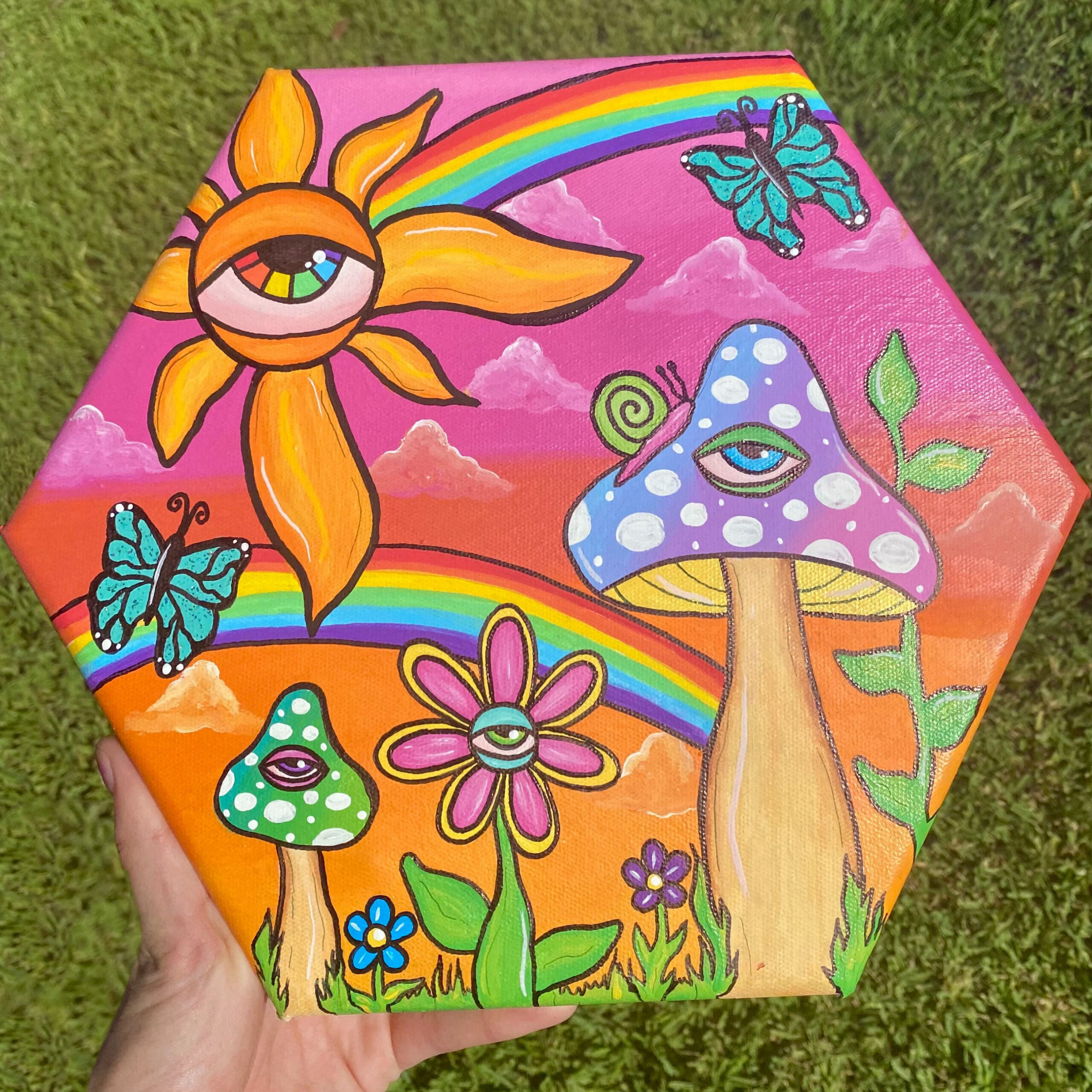 Trippy garden painting  Mini canvas art, Hippie painting, Trippy