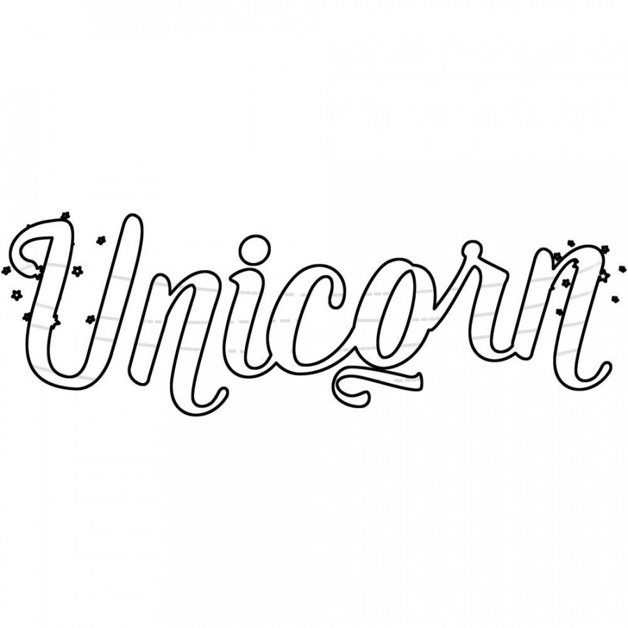 Unicorn Words Line Drawing, Black & White - FreeQuilt