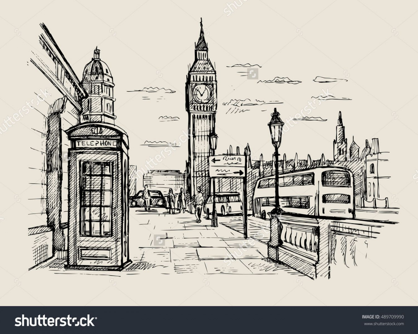 Vector Hand Drawn Landscape London City Stock Vector (Royalty Free