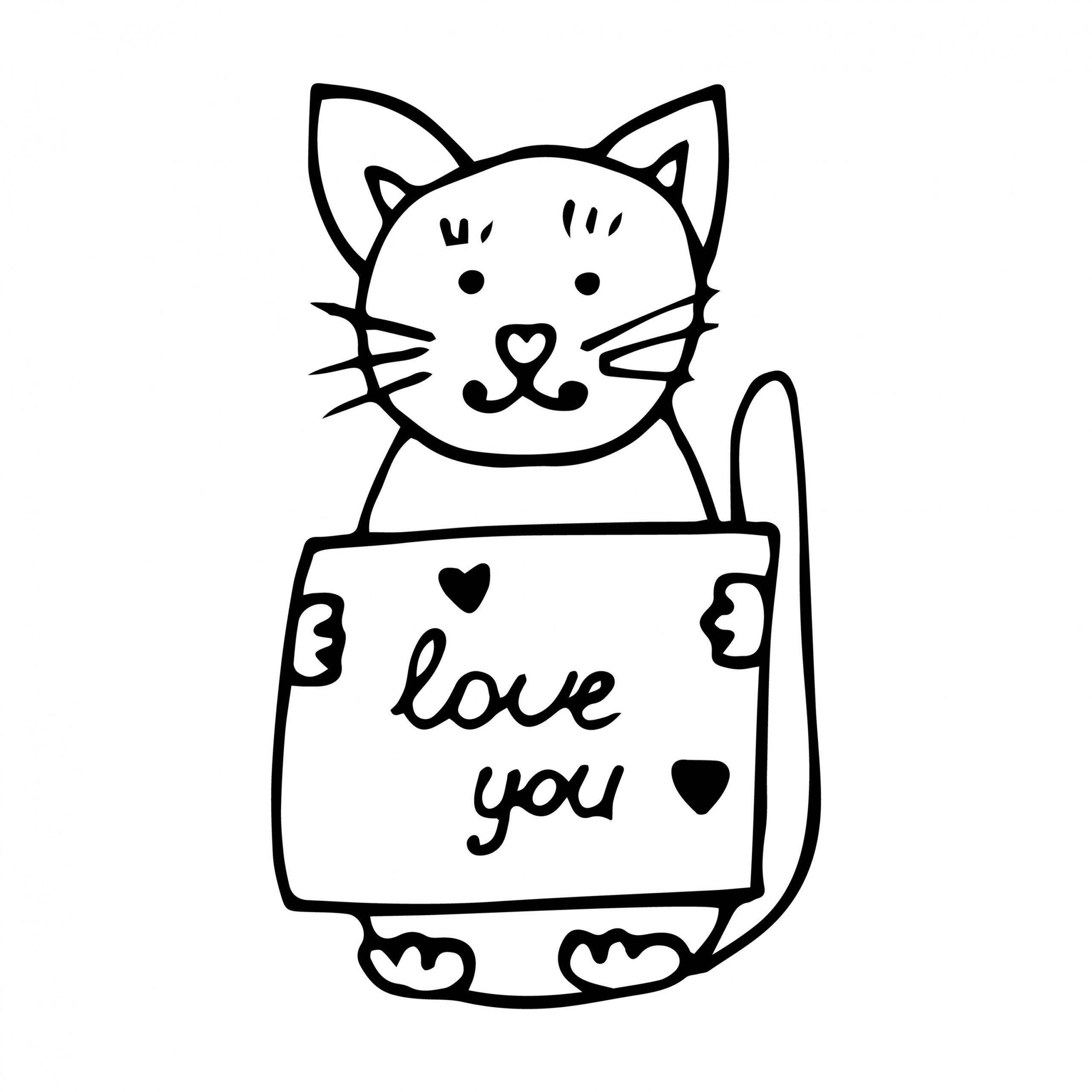Vector illustration, hand drawn cat, poster, with the inscription