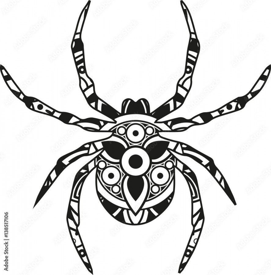 Vector illustration of a mandala spider silhouette Stock