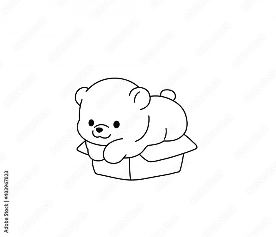 Vector isolated cute cartoon baby bear in cardboard box, bear cub