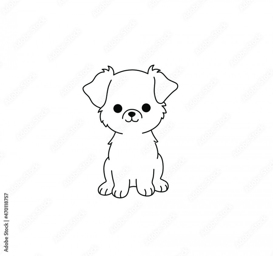 Vector isolated cute cartoon small puppy black line contour