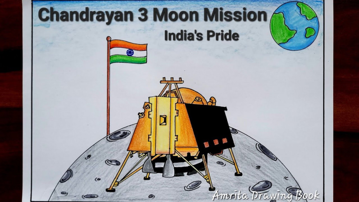 Vikram Lander Drawing  ISRO, Chandrayaan  Moon Mission Drawing Easy   India on the moon poster