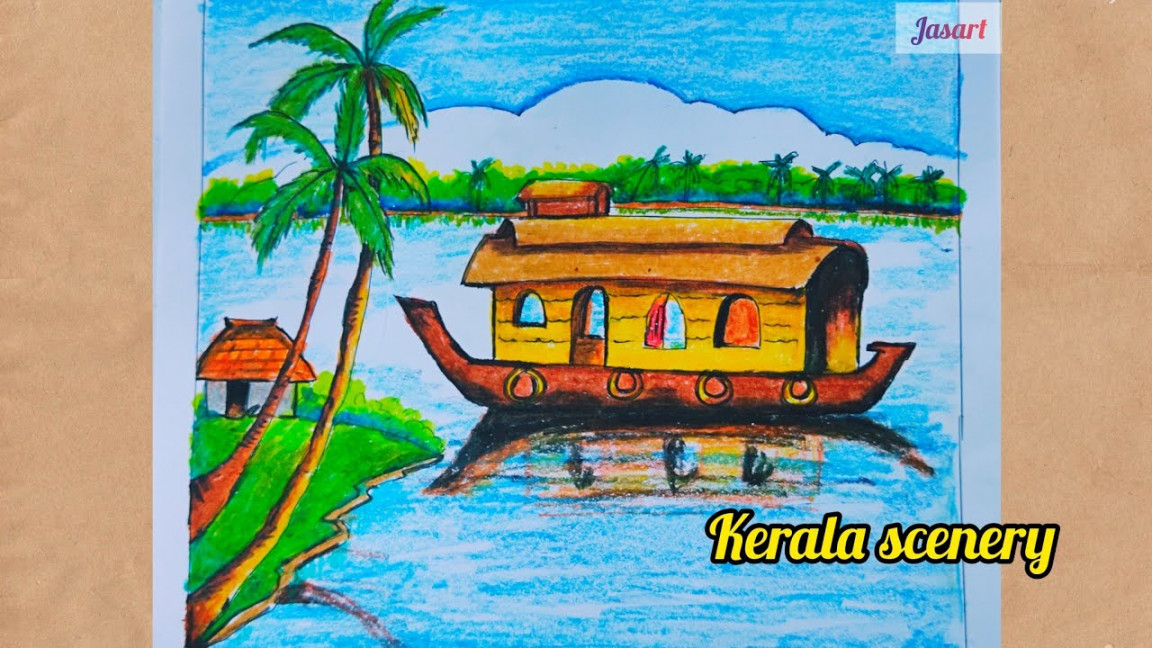 village life of Kerala drawinghow to draw Kerala scenery drawing  village life of kerala painting