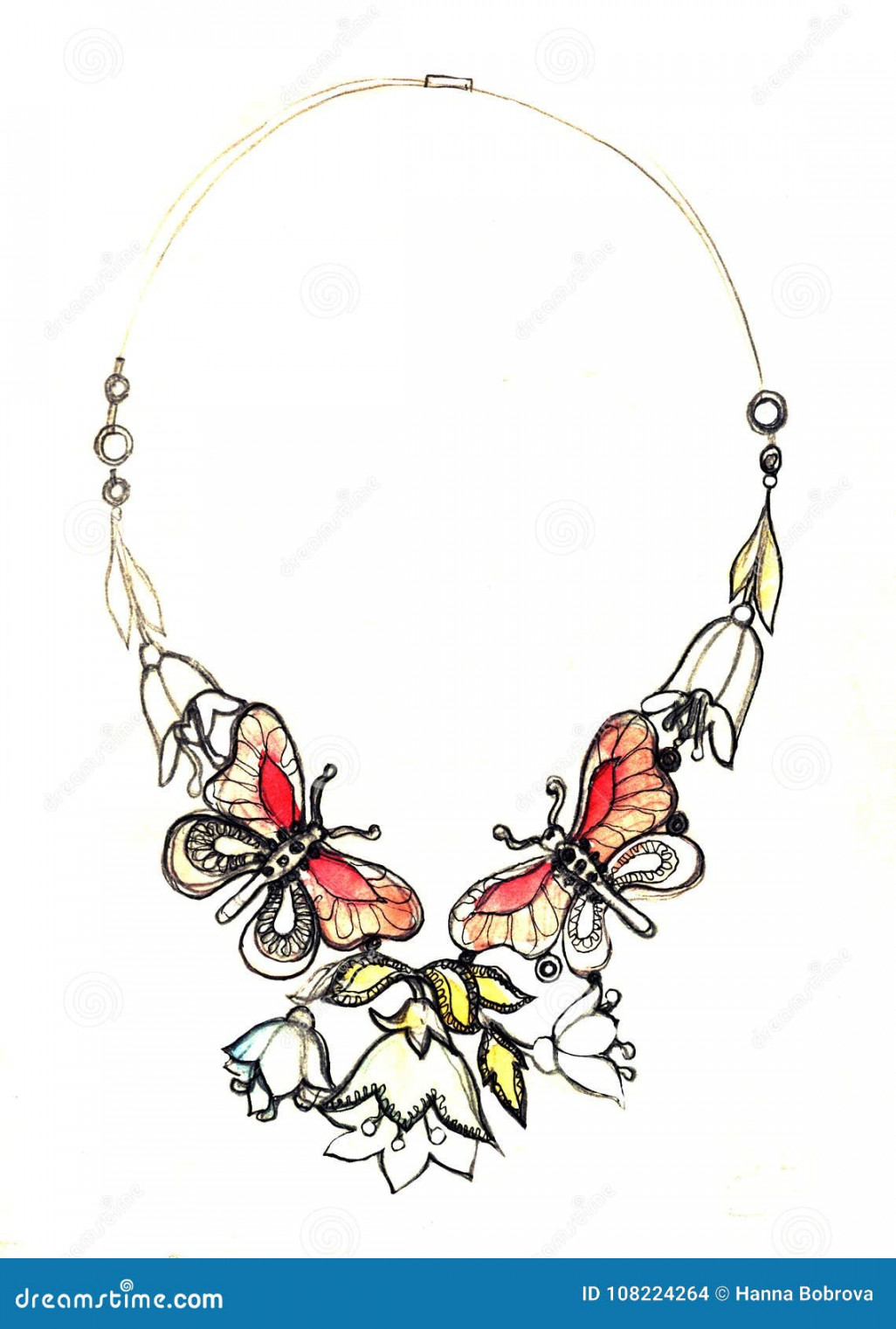 Watercolor Jewelry Illustration, Necklace Fashion Sketch, Jewelry