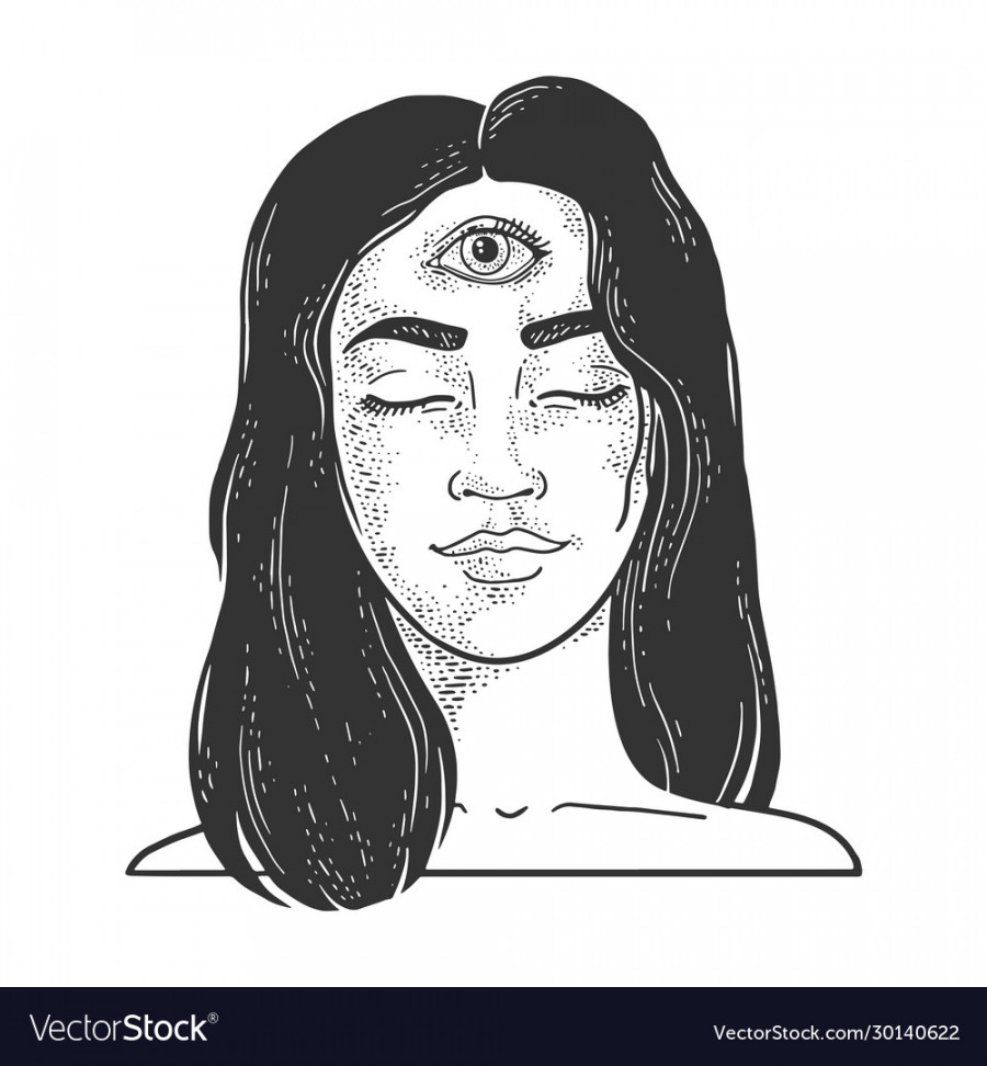 Woman with three eyes sketch Royalty Free Vector Image