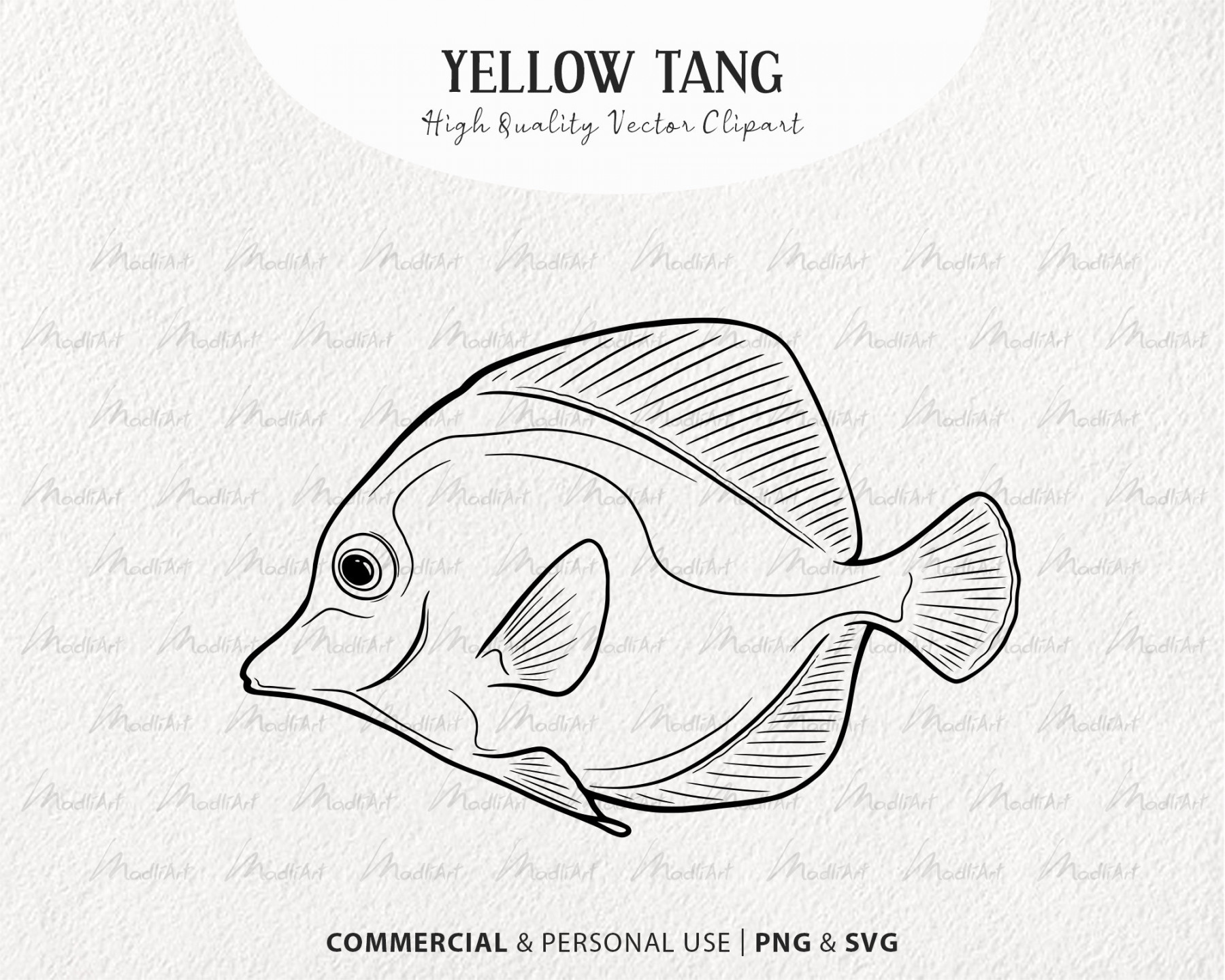 Yellow Tang Vector Clipart. Coral Reef Fish SVG Drawing