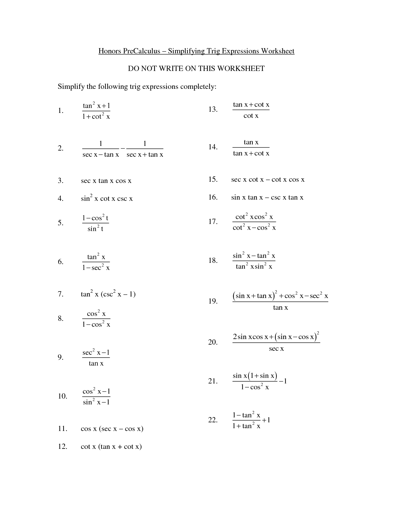 44 Simplifying Trigonometric Expressions Worksheet 51