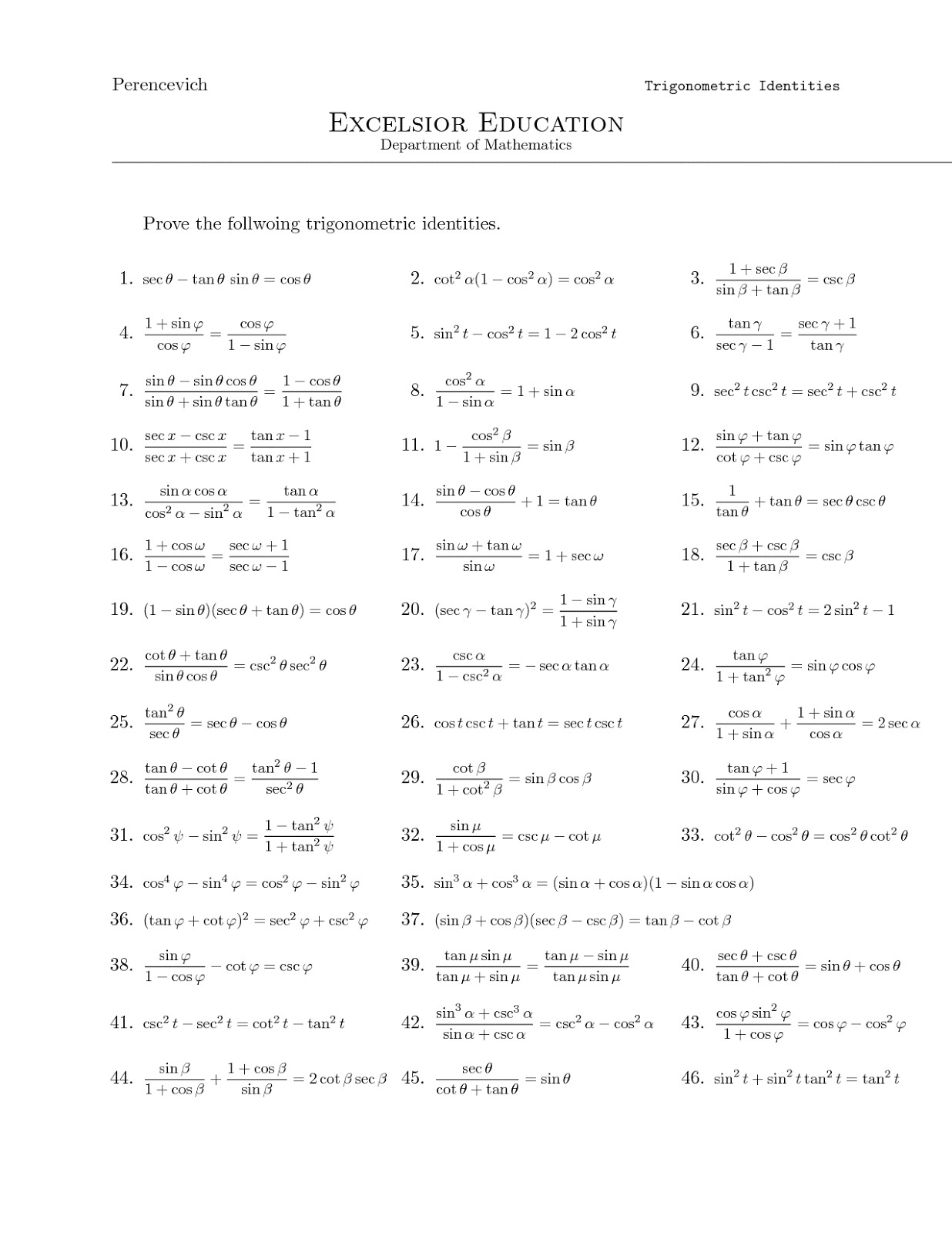 44 Simplifying Trigonometric Expressions Worksheet 56