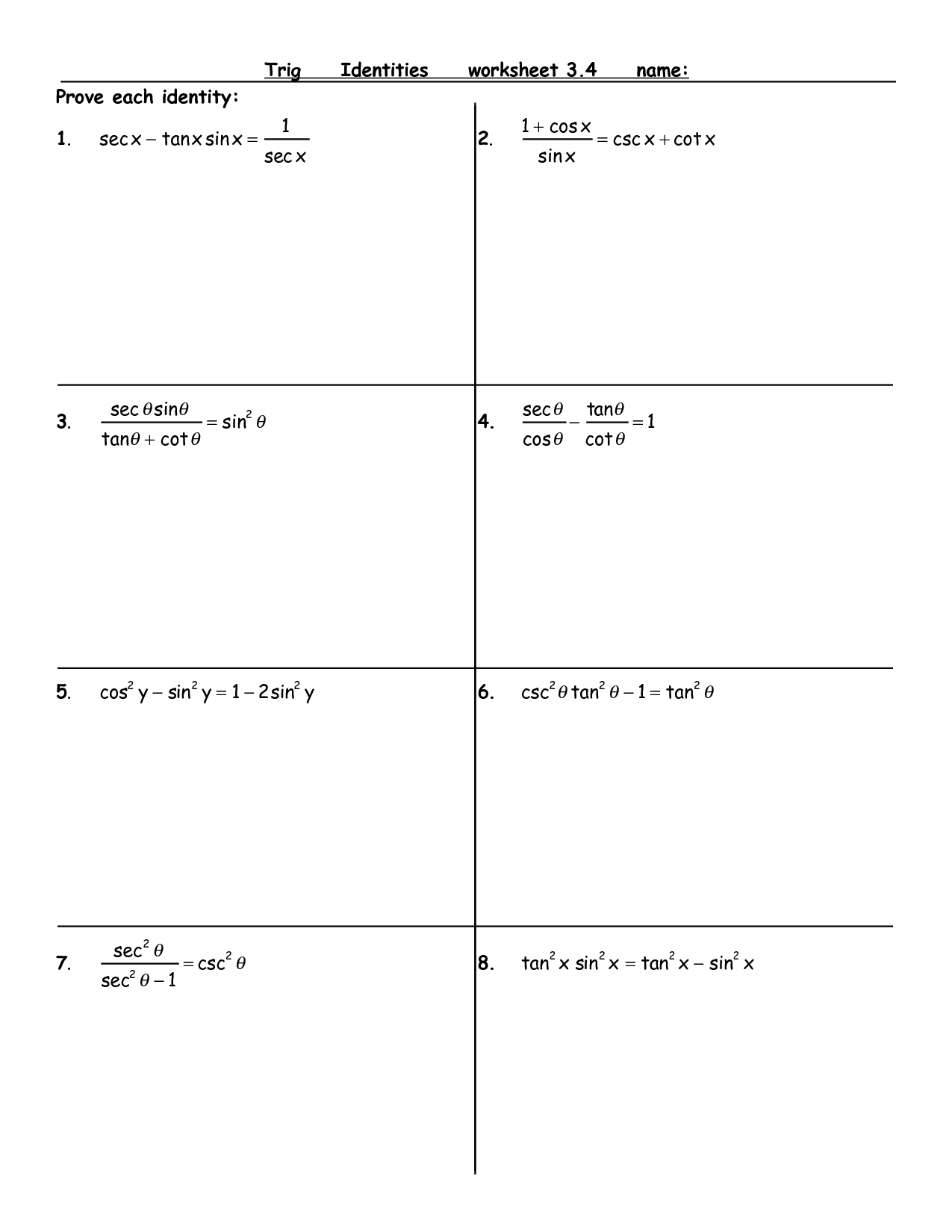 44 Simplifying Trigonometric Expressions Worksheet 7