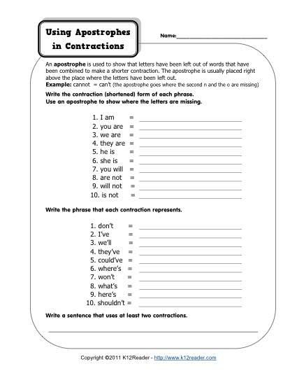 60+ Interactive Contractions Worksheets 3Rd Grade 14