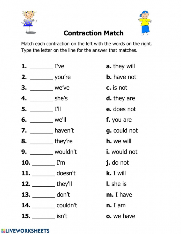 60+ Interactive Contractions Worksheets 3Rd Grade 19