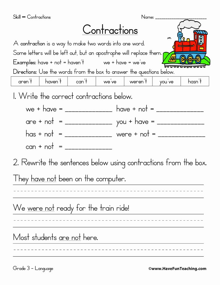 60+ Interactive Contractions Worksheets 3Rd Grade 20