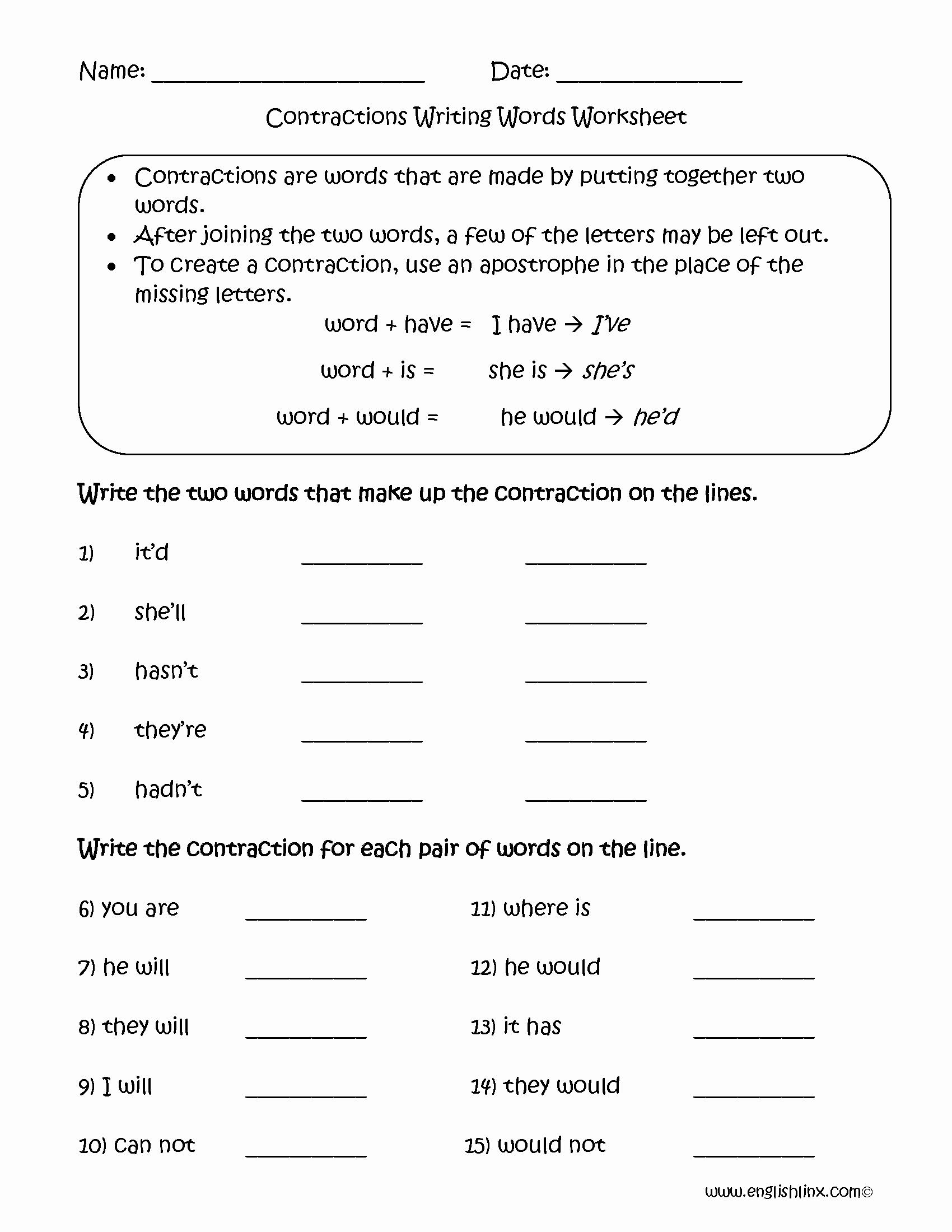 60+ Interactive Contractions Worksheets 3Rd Grade 21