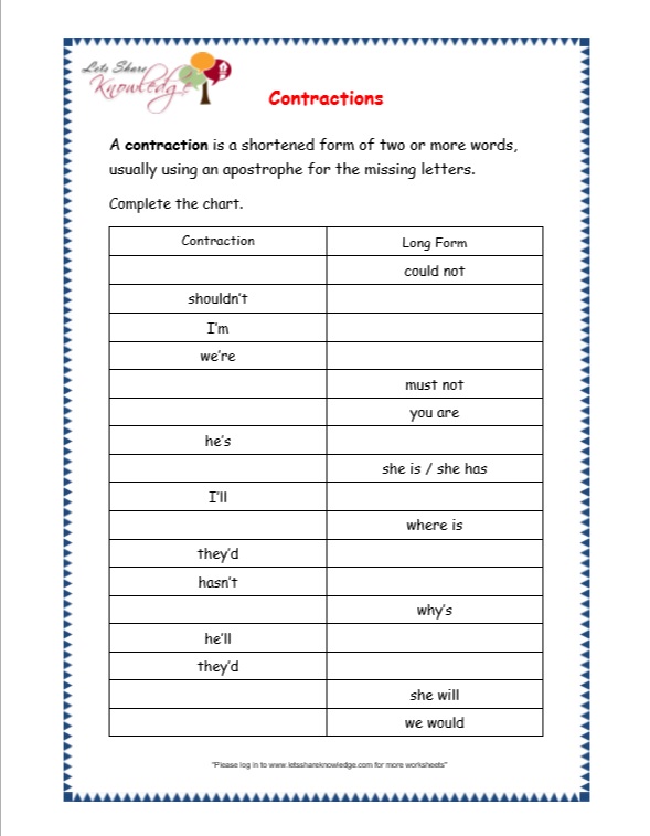 60+ Interactive Contractions Worksheets 3Rd Grade 40