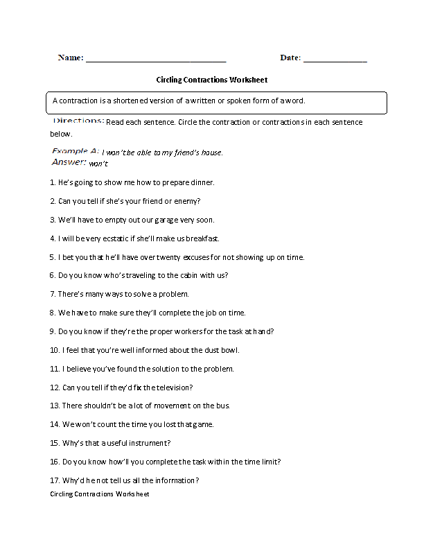 60+ Interactive Contractions Worksheets 3Rd Grade 42