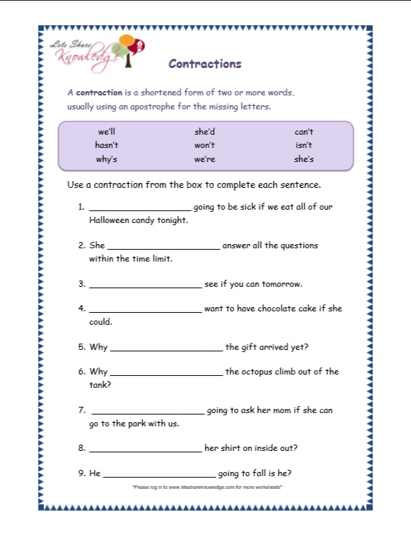60+ Interactive Contractions Worksheets 3Rd Grade 53