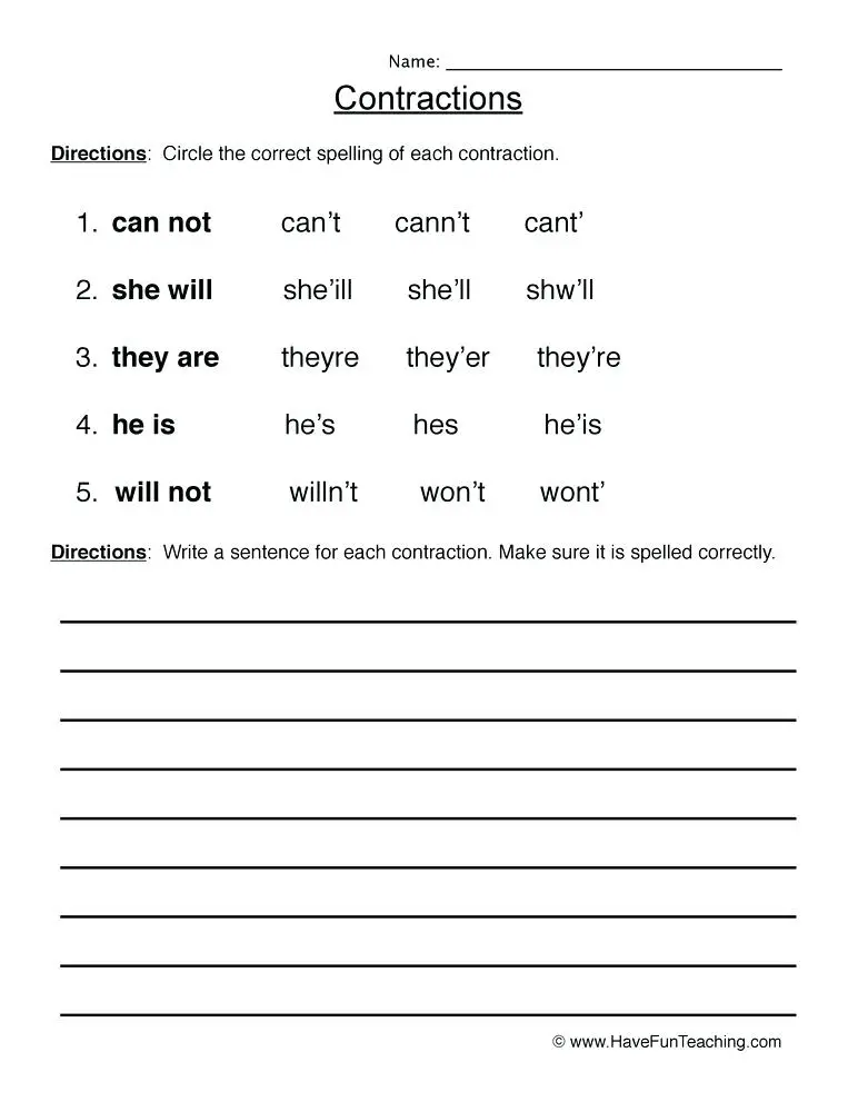 60+ Interactive Contractions Worksheets 3Rd Grade 55