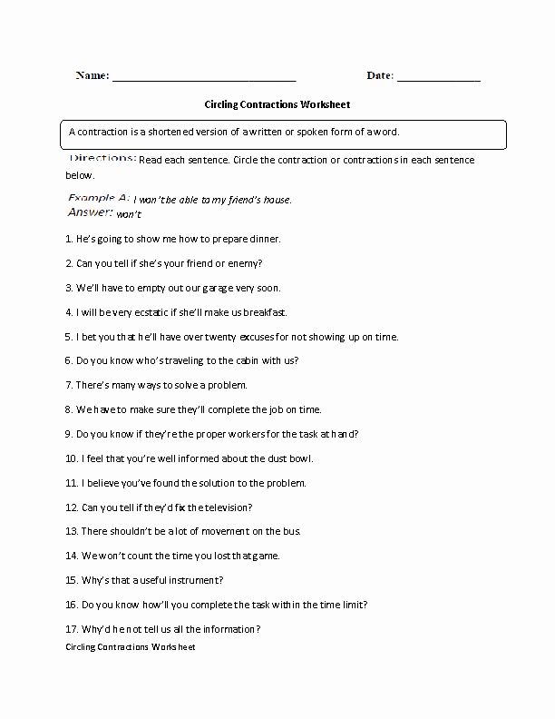 60+ Interactive Contractions Worksheets 3Rd Grade 81