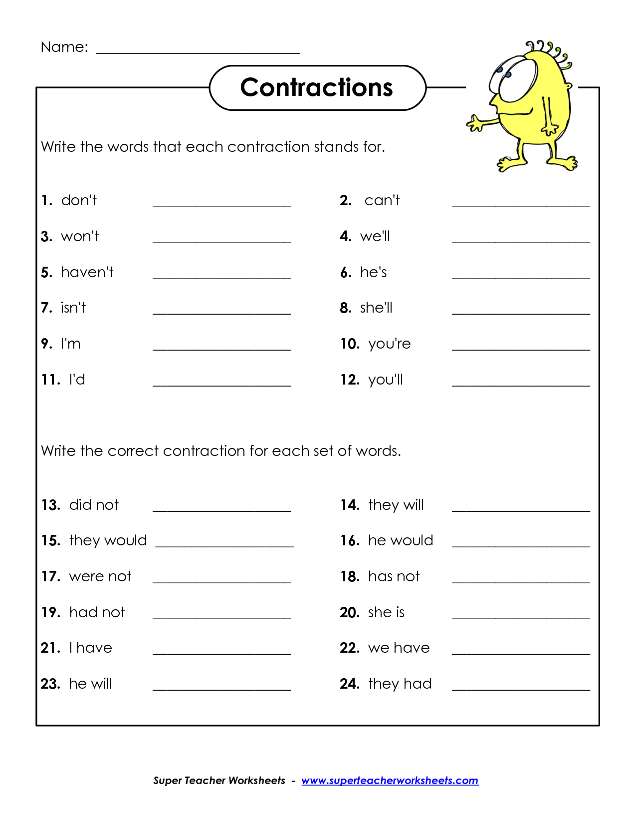 60+ Interactive Contractions Worksheets 3Rd Grade 87