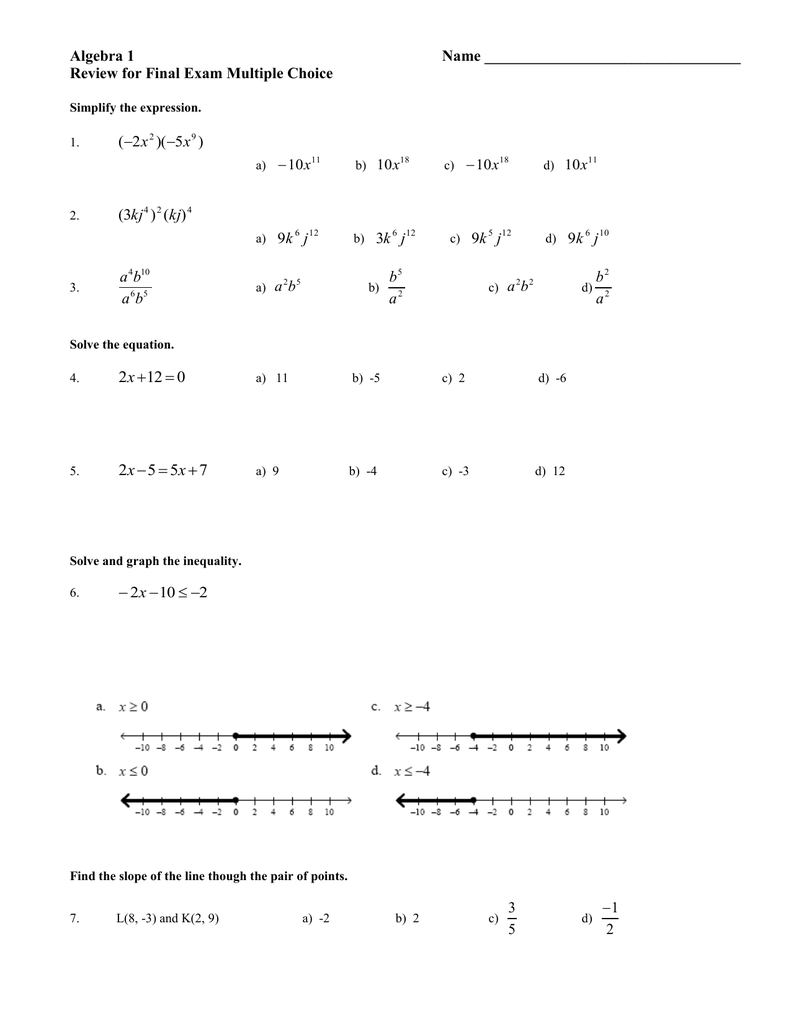 Algebra 1 Review Worksheets 13