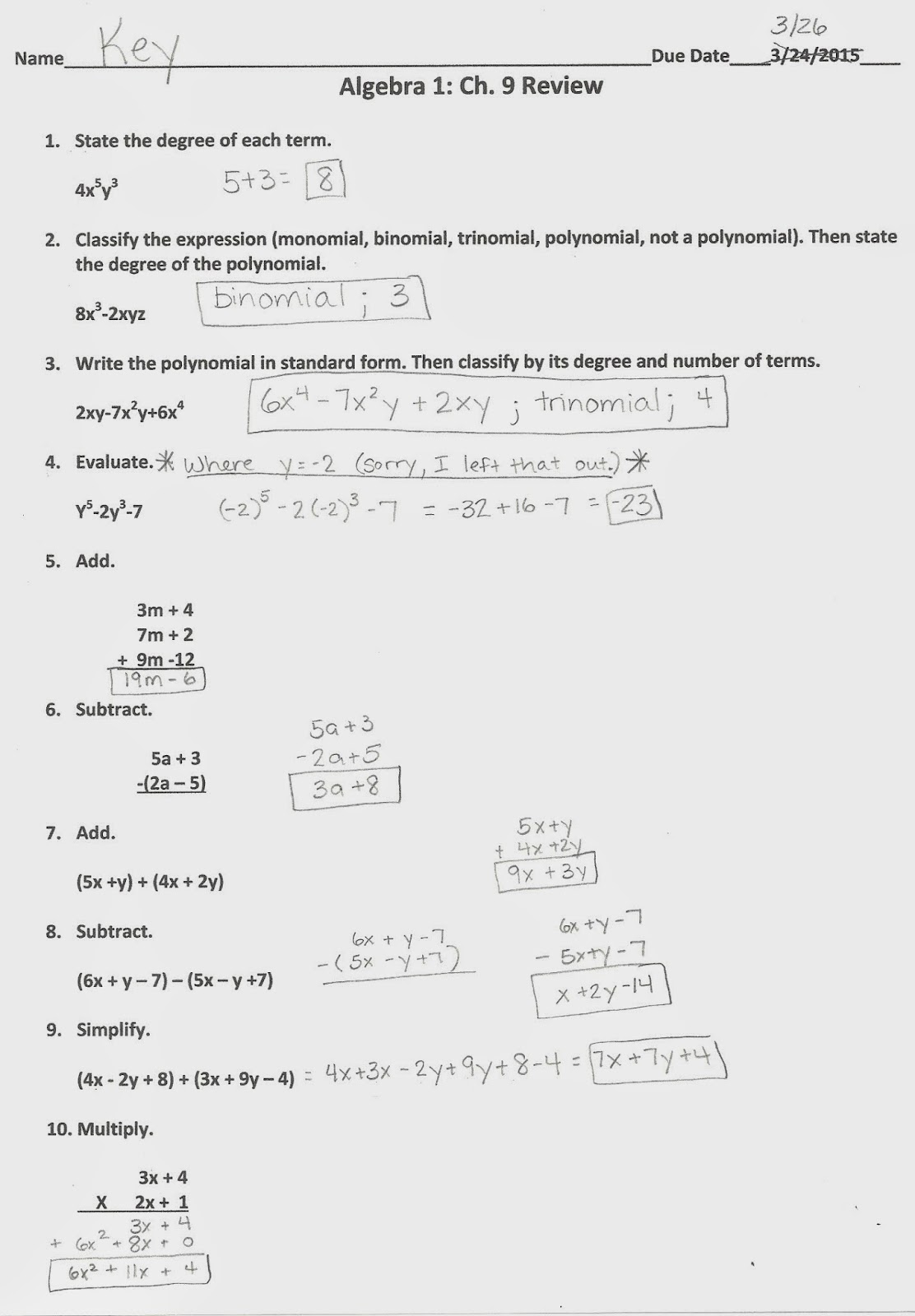 Algebra 1 Review Worksheets 26