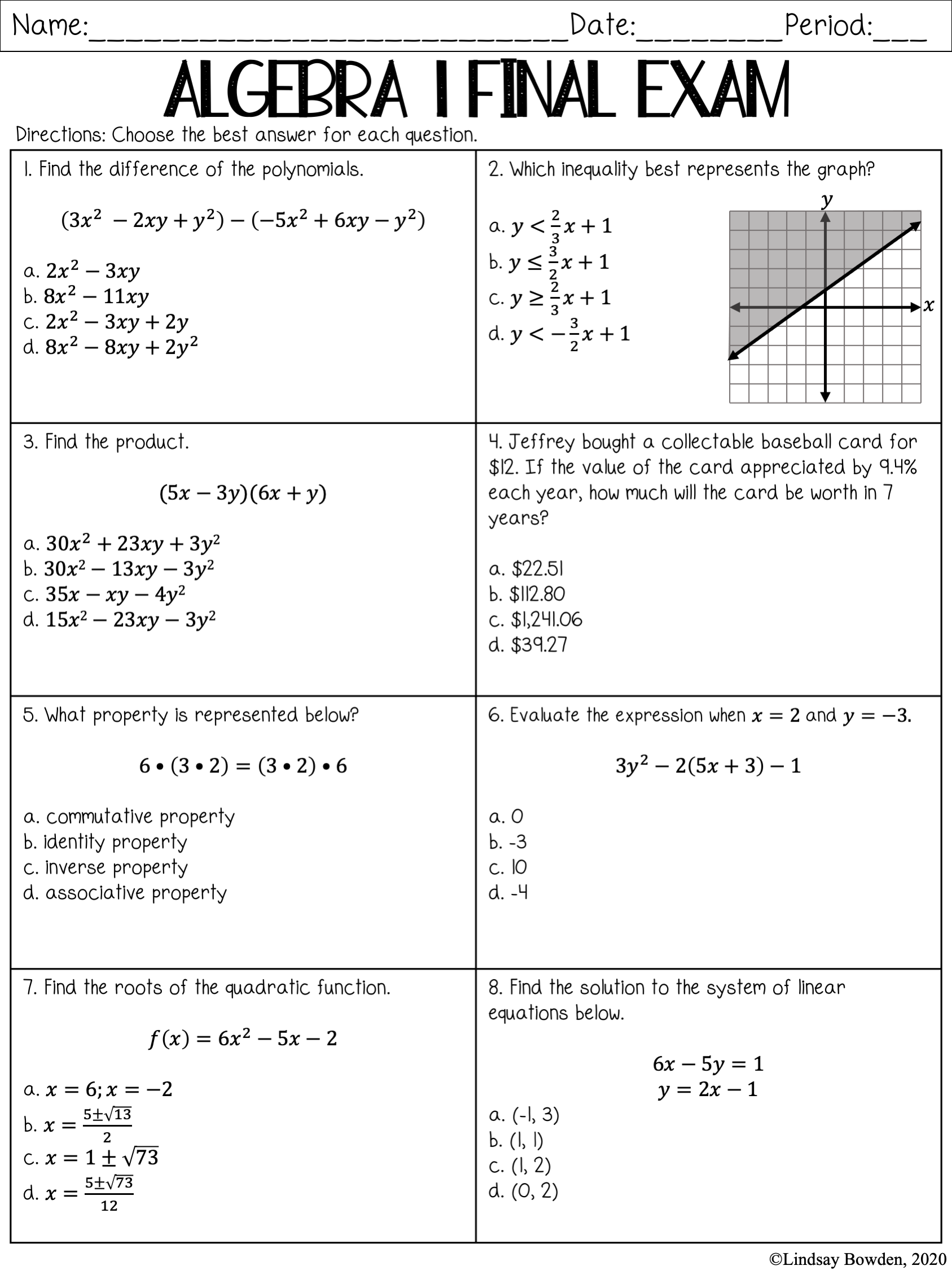 Algebra 1 Review Worksheets 31