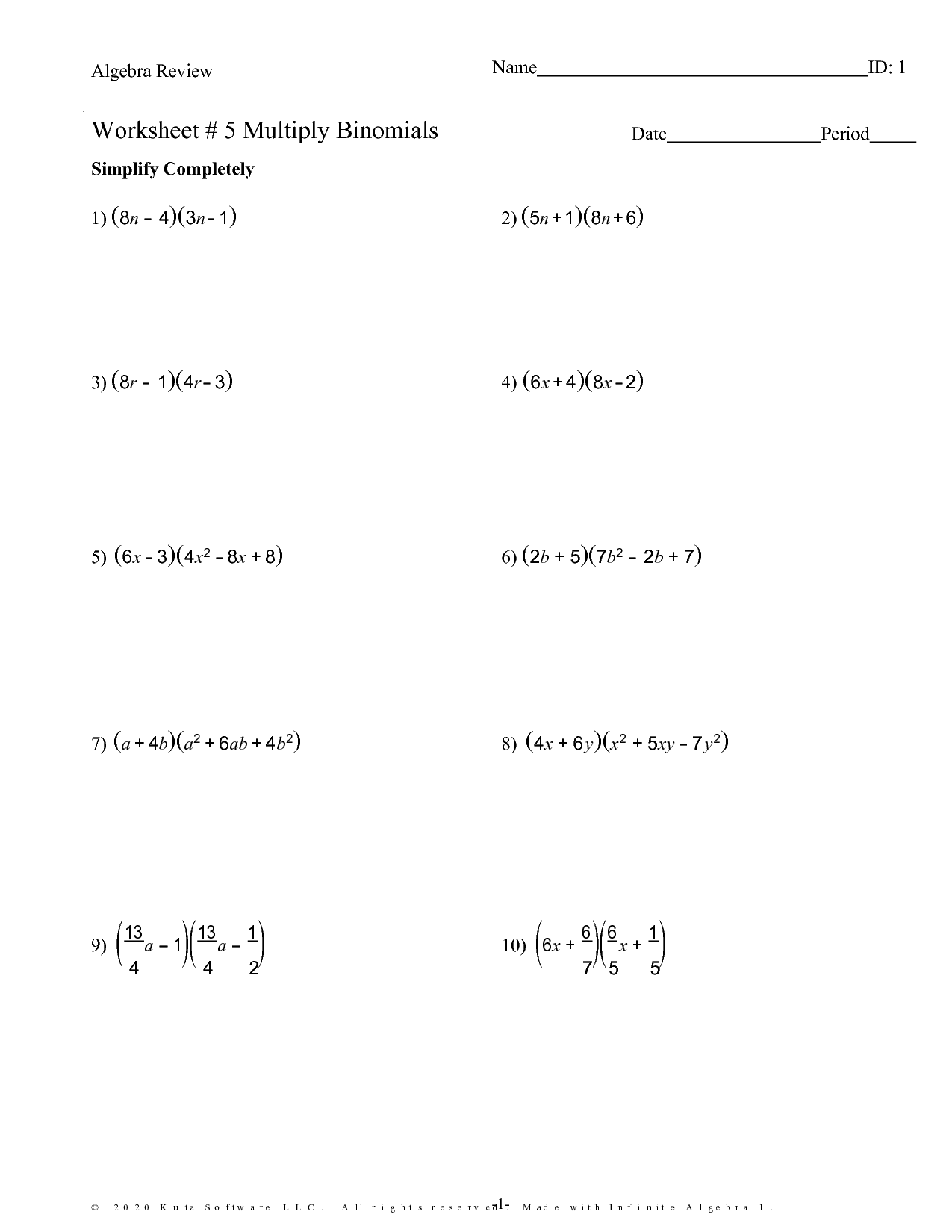 Algebra 1 Review Worksheets 4