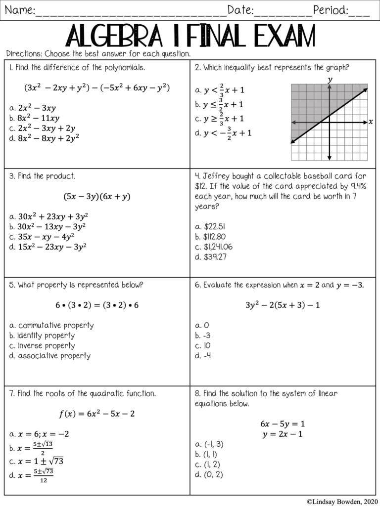 Algebra 1 Review Worksheets 40