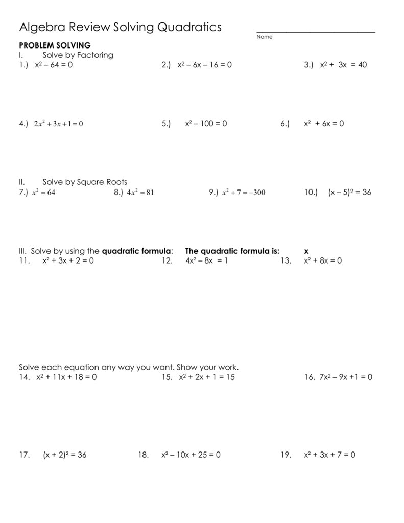 Algebra 1 Review Worksheets 42
