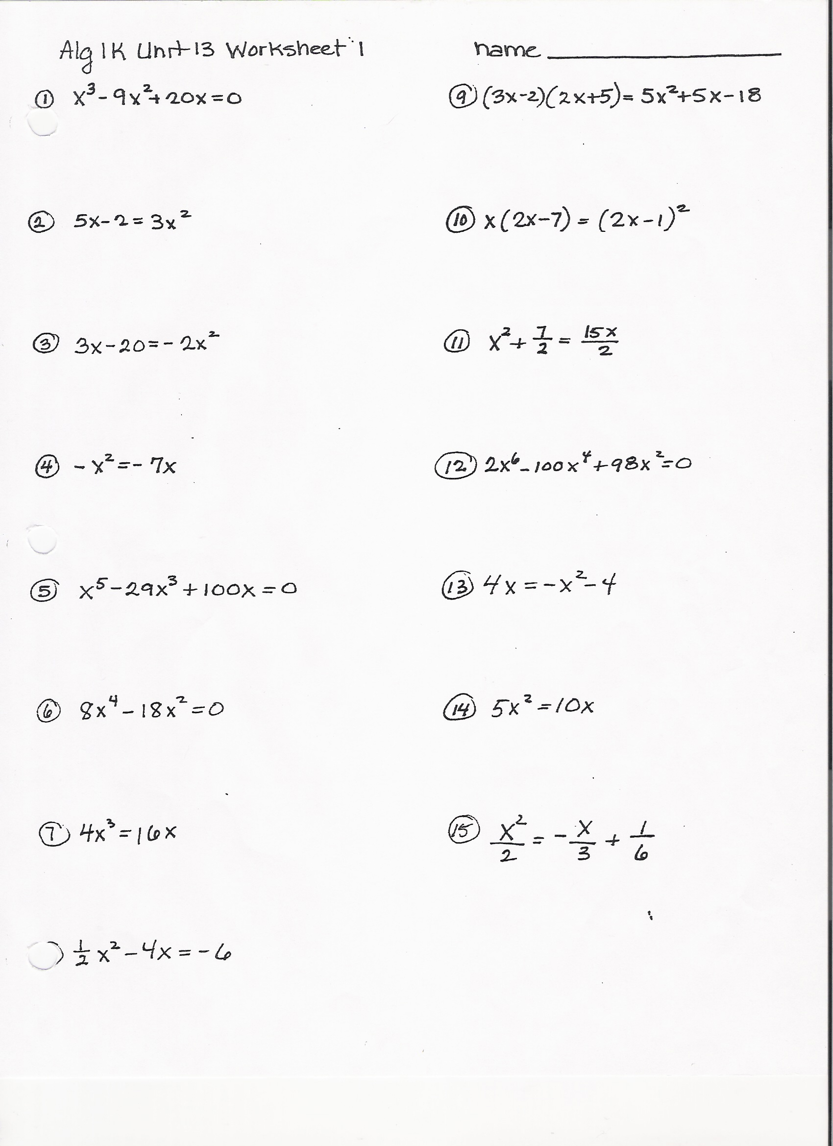 Algebra 1 Review Worksheets 43