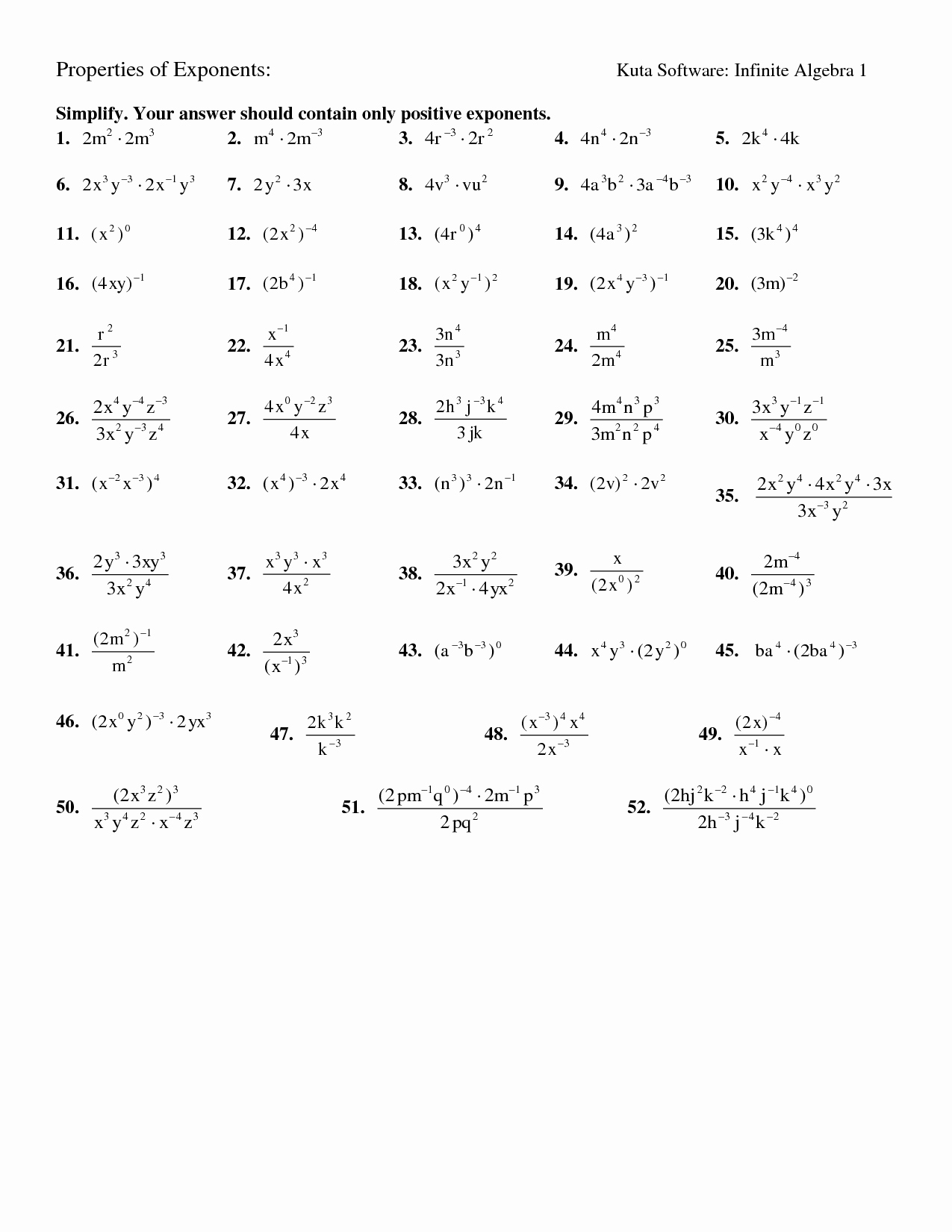 Algebra 1 Review Worksheets 47