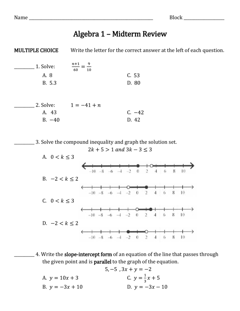Algebra 1 Review Worksheets 52