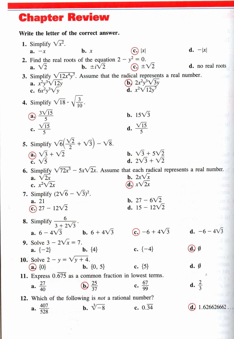 Algebra 1 Review Worksheets 54