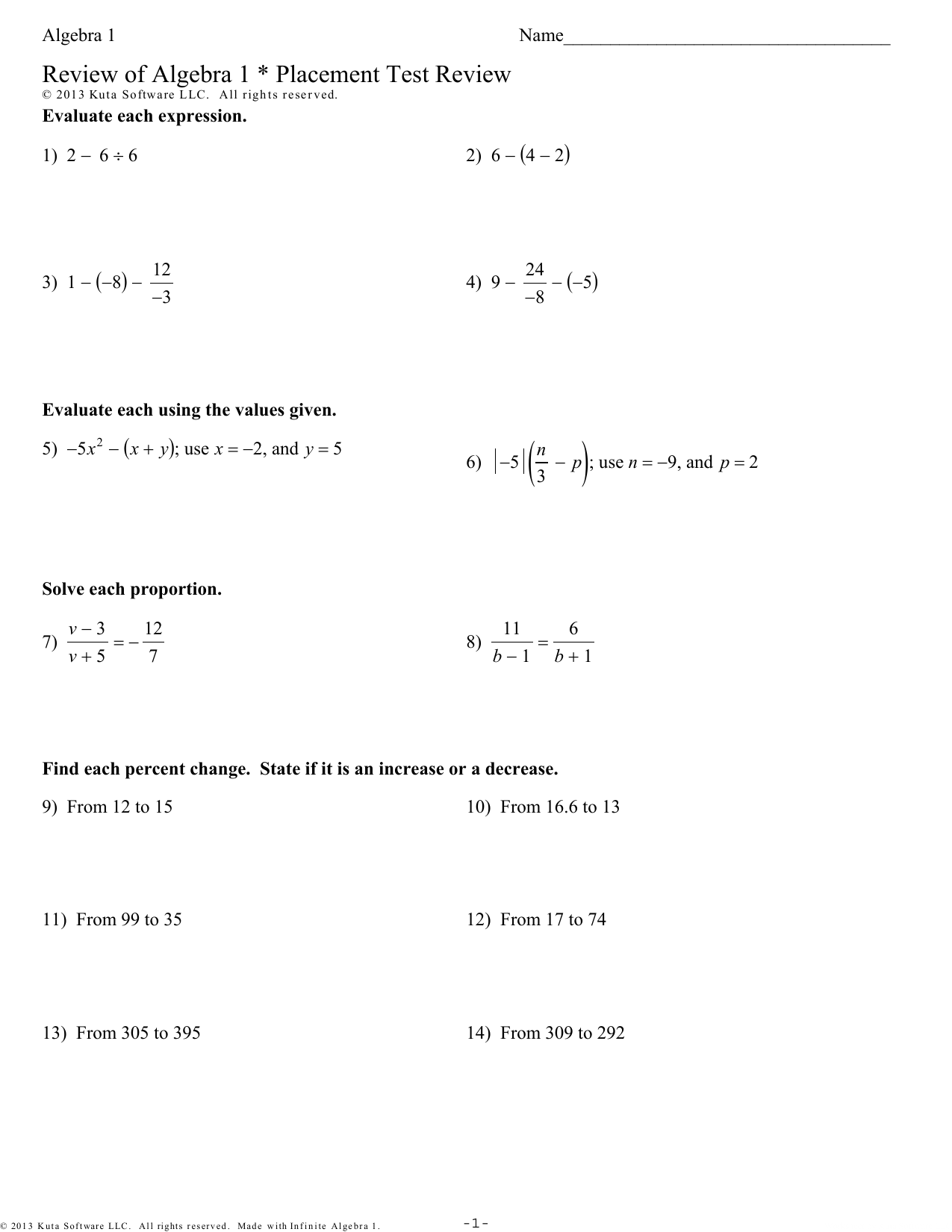 Algebra 1 Review Worksheets 63